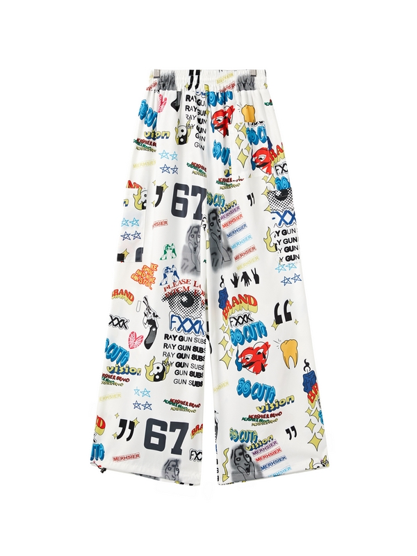 Men's Interesting Graffiti Print Wide Leg Pants-1