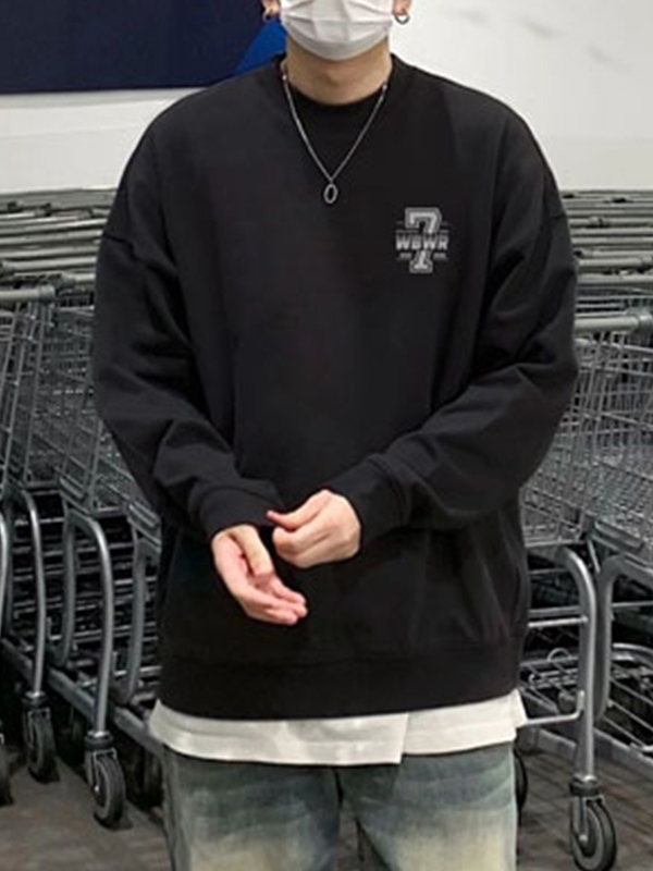 Men's Vintage Number Letter Fleece Long Sleeve Tee-1