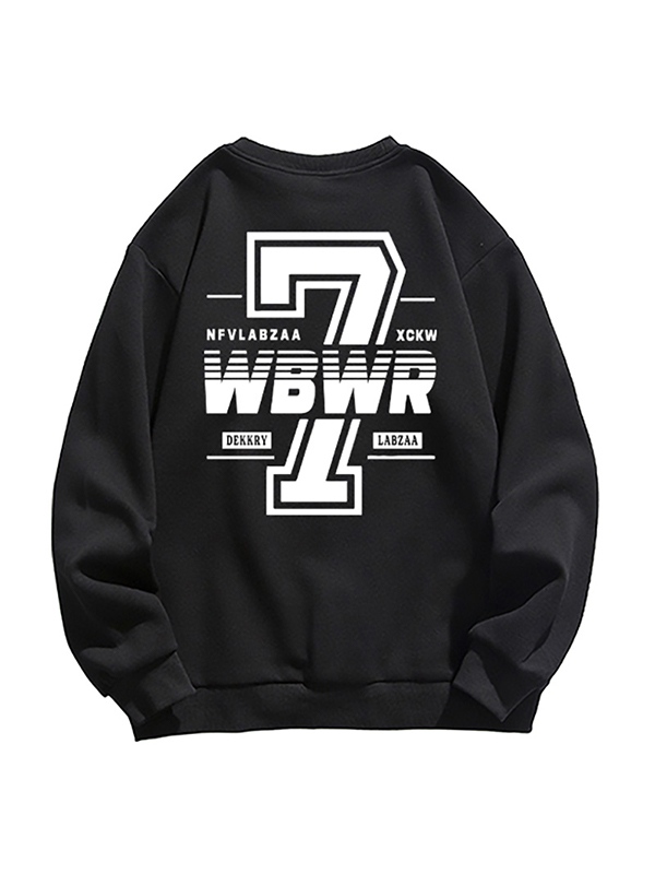 Men's Vintage Number Letter Fleece Long Sleeve Tee-3