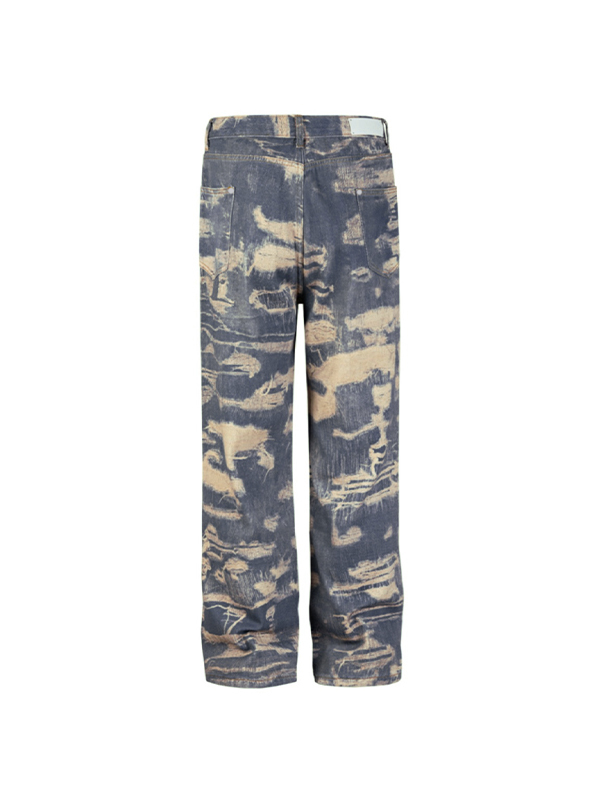 Men's Distressed Ripped Pattern Print Loose Jeans-3