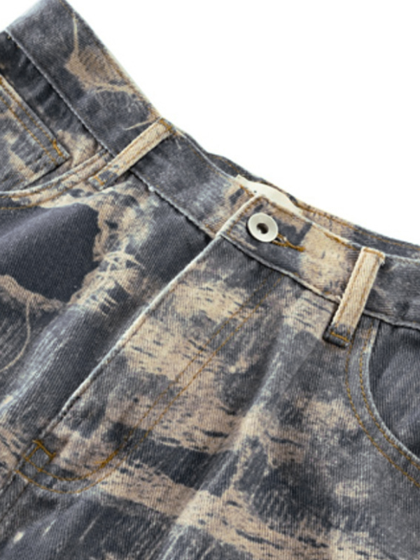 Men's Distressed Ripped Pattern Print Loose Jeans-4