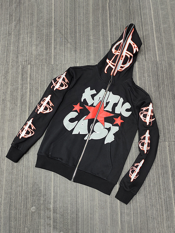 Men's Hip Pop Letter Print Full Zip Oversized Hoodie-2