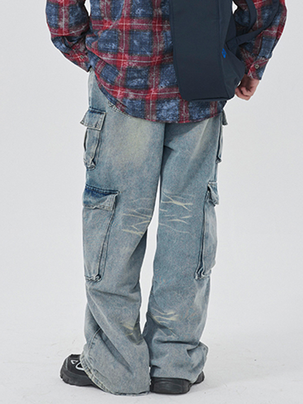 Men's Washed Multi Pocket Cargo Jeans-1