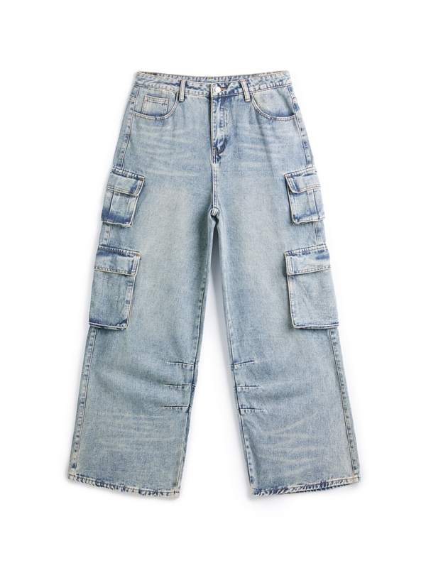 Men's Washed Multi Pocket Cargo Jeans-8