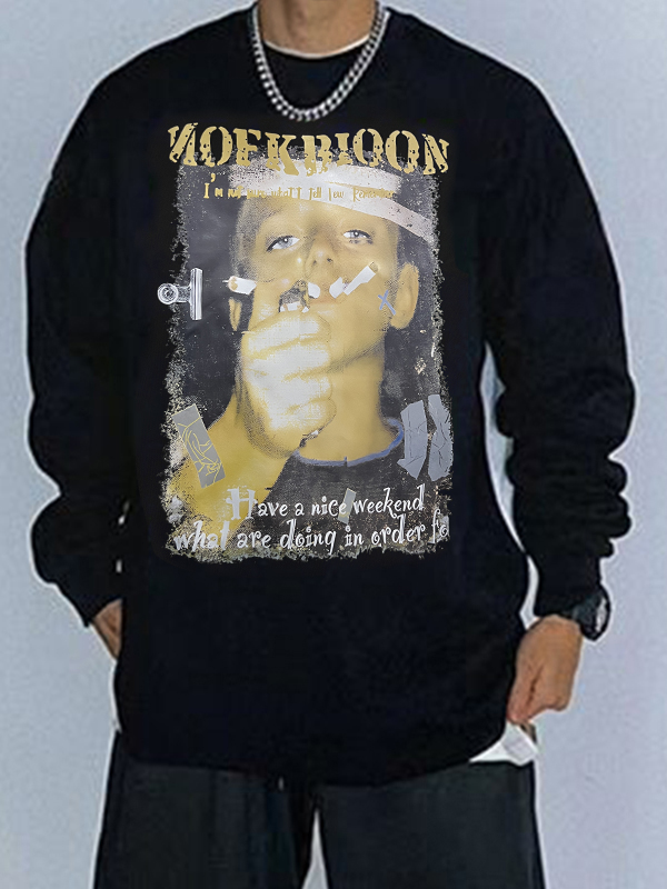 Men's Street Portrait Print Pullover Sweatshirt-2