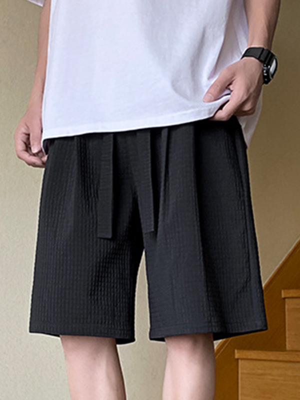 Men's Textured Solid Drawstring Shorts-3