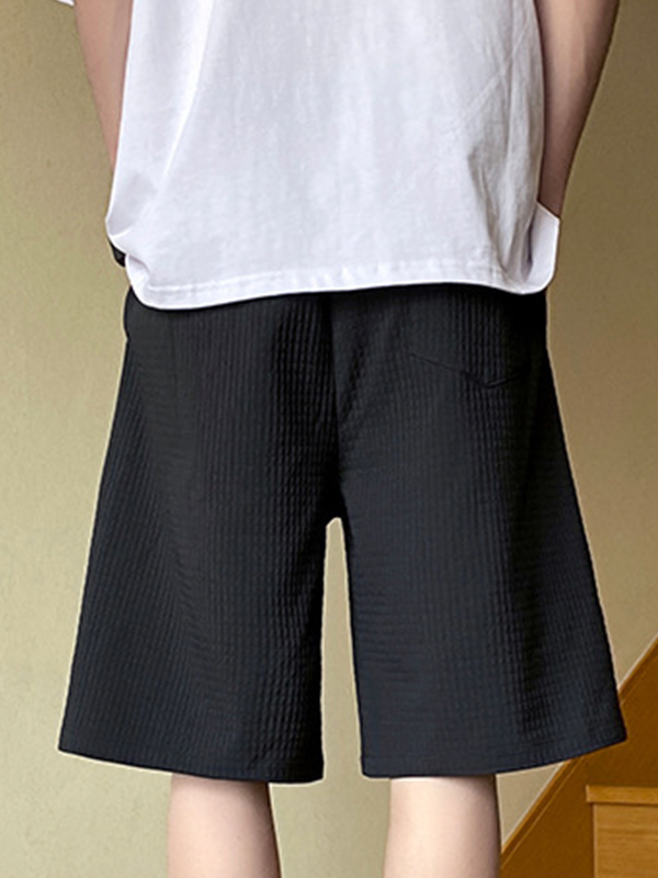 Men's Textured Solid Drawstring Shorts-4