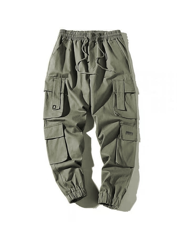 Men's Multi Pocket Elastic Waist Drawstring Cargo Pants-1