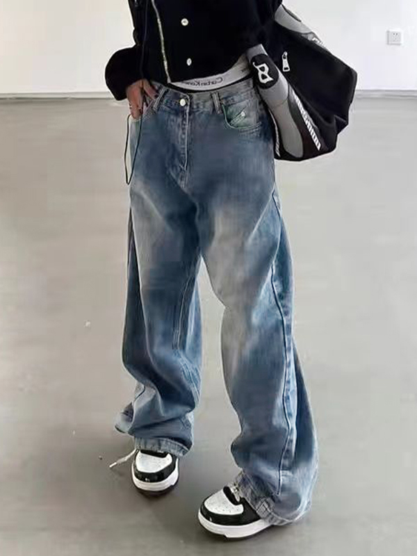 Vintage Blue Wide Leg Boyfriend Jeans-2