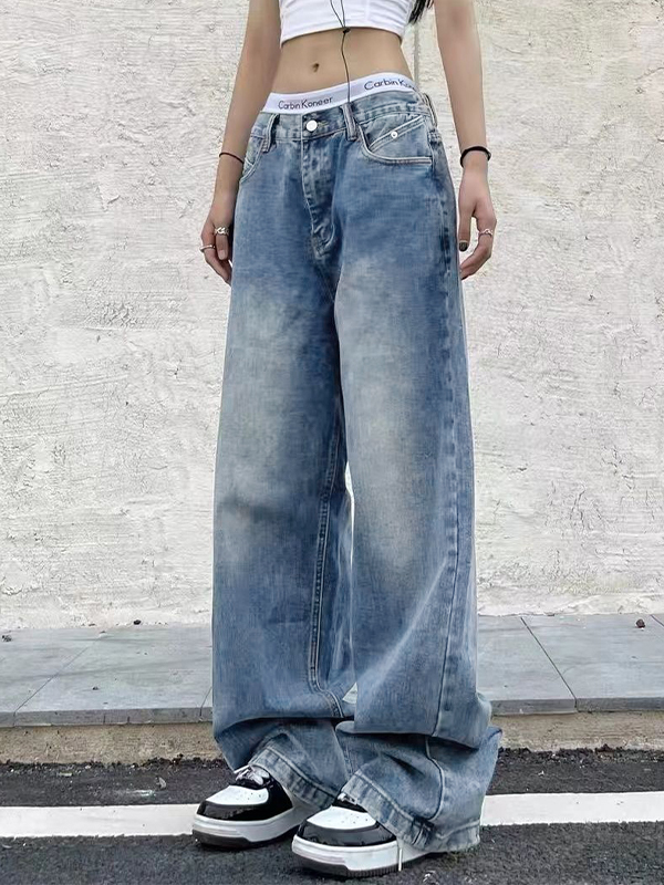 Vintage Blue Wide Leg Boyfriend Jeans-1