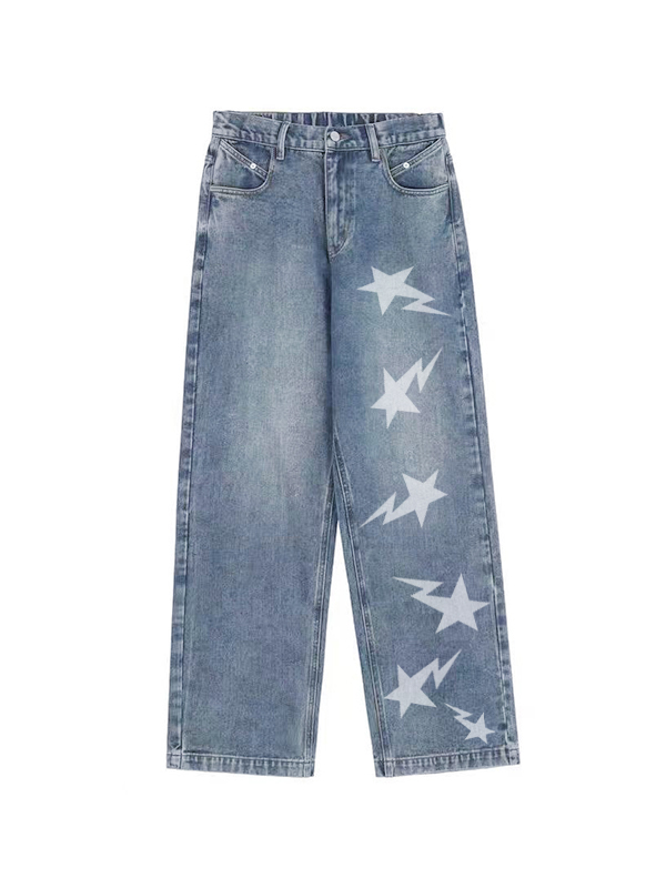 Washed Star Print  Boyfriend Jeans-3