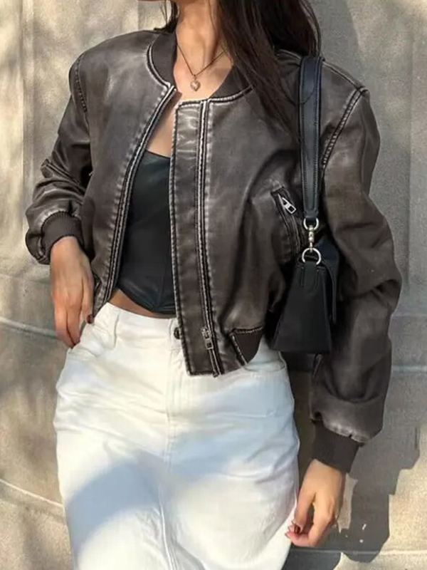 Vintage Leather Bomber Jacket-2