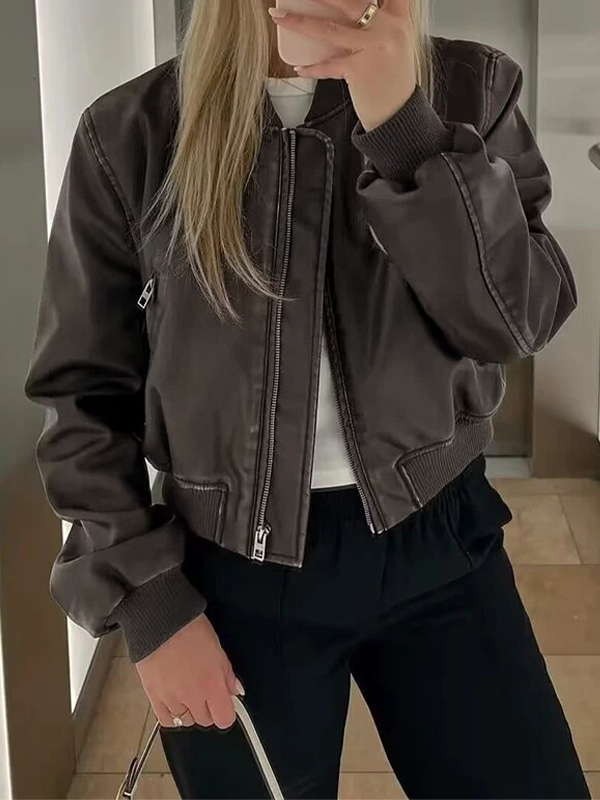 Vintage Leather Bomber Jacket-1