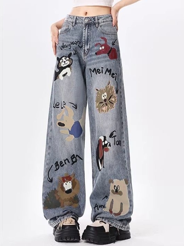 Animal Graffiti Print High Rise Boyrfriend Jeans-5