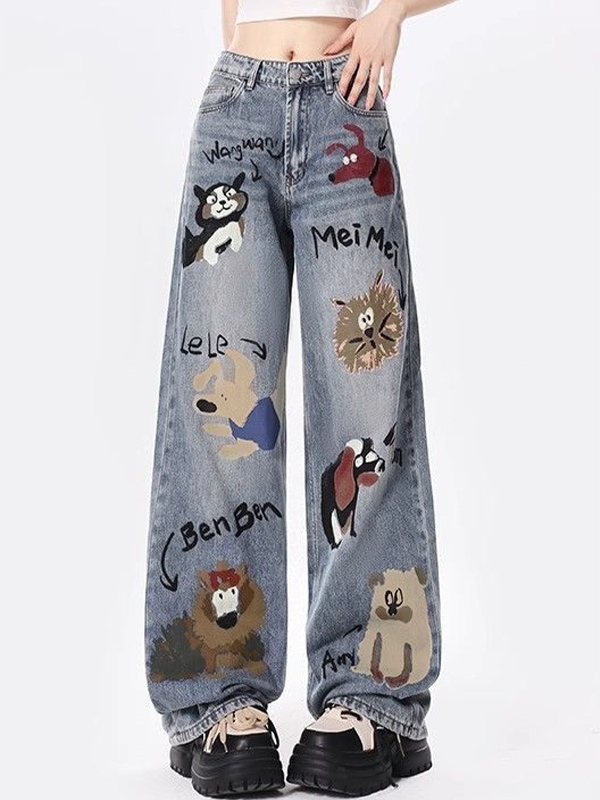 Animal Graffiti Print High Rise Boyrfriend Jeans-4