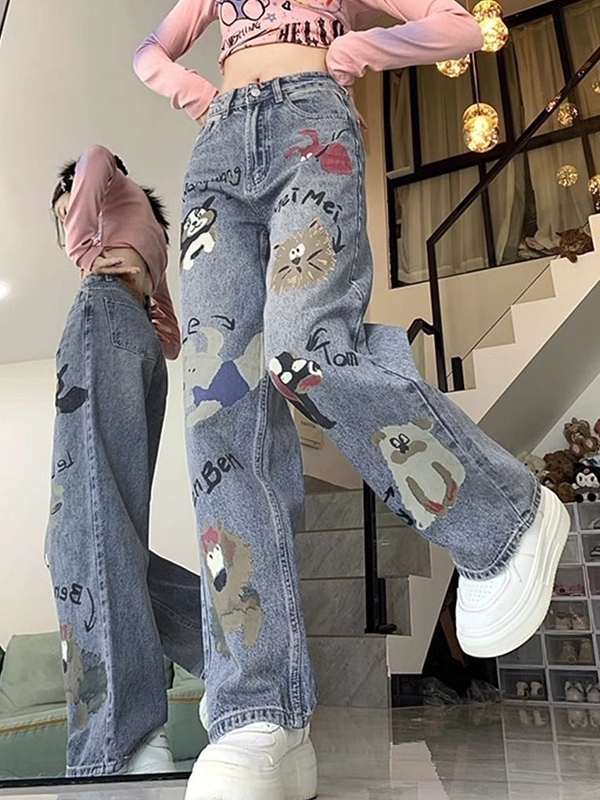Animal Graffiti Print High Rise Boyrfriend Jeans-1