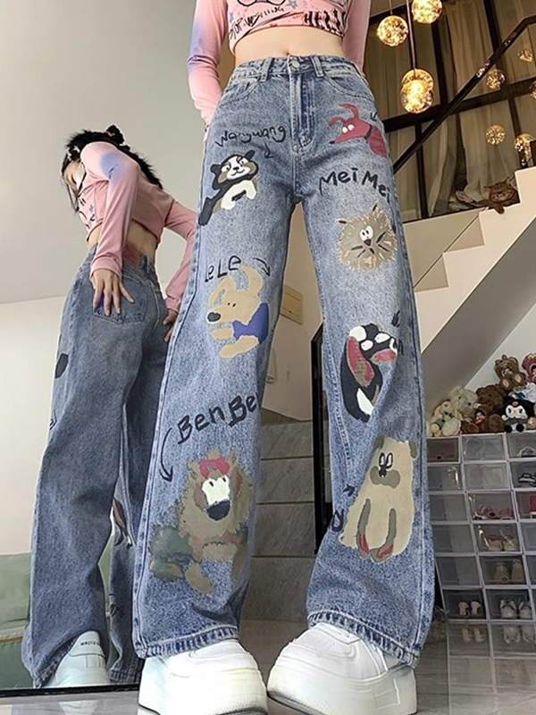 Animal Graffiti Print High Rise Boyrfriend Jeans-2