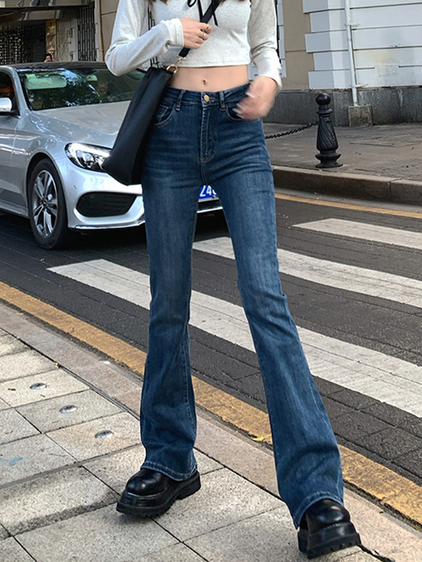 Vintage Blue Wash High Rise Slim Flare Jeans-3