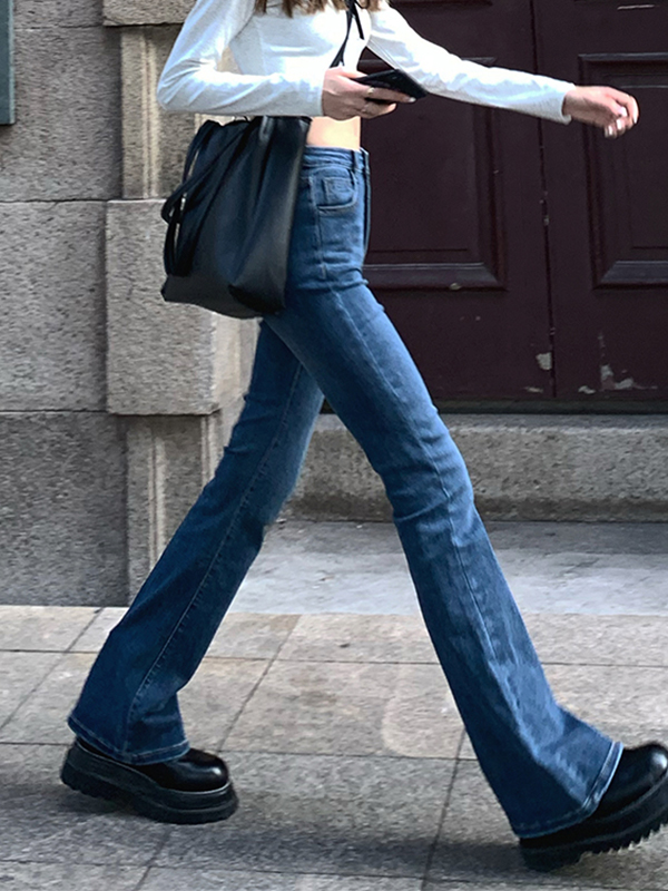 Vintage Blue Wash High Rise Slim Flare Jeans-2