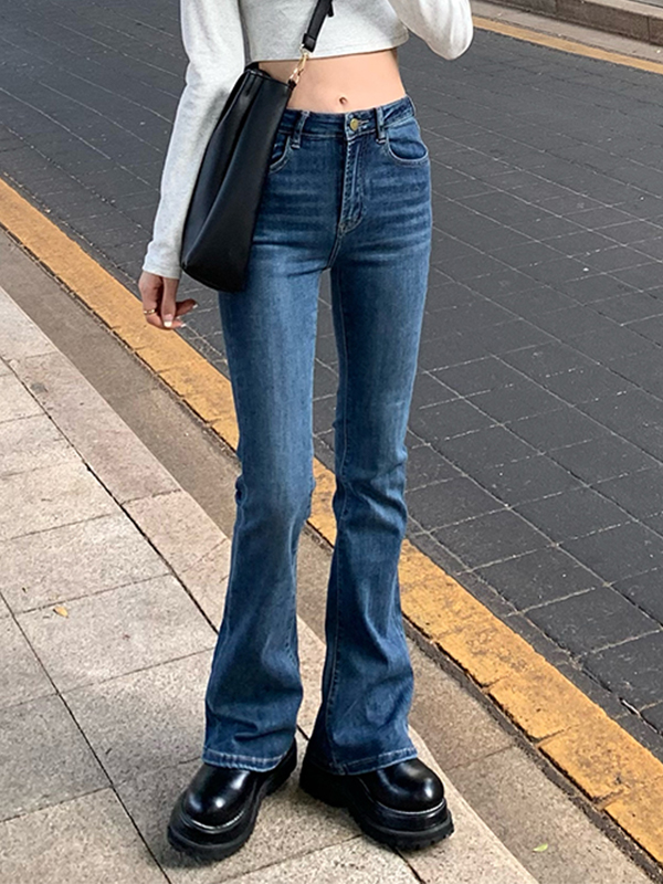 Vintage Blue Wash High Rise Slim Flare Jeans-1