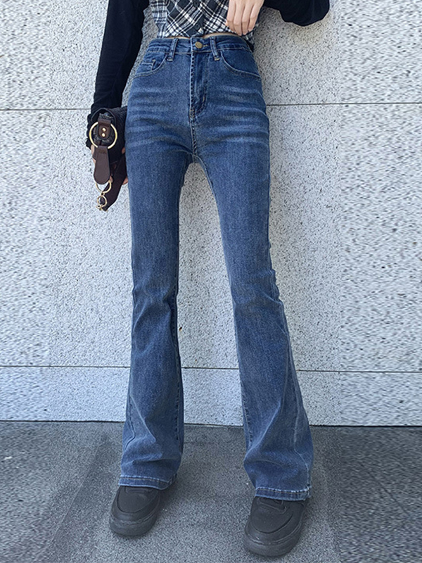 Vintage Blue Wash High Rise Slim Flare Jeans-4