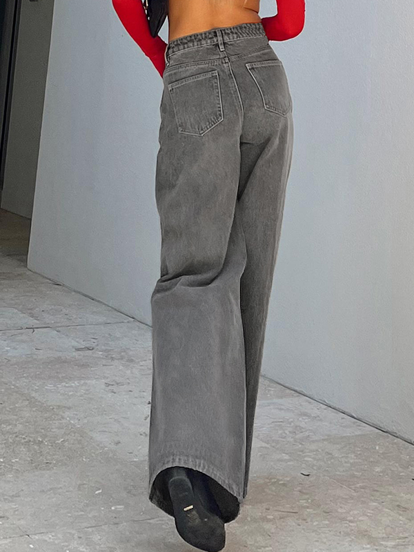 Gray Wash Ripped High Rise Boyfriend Jeans-3