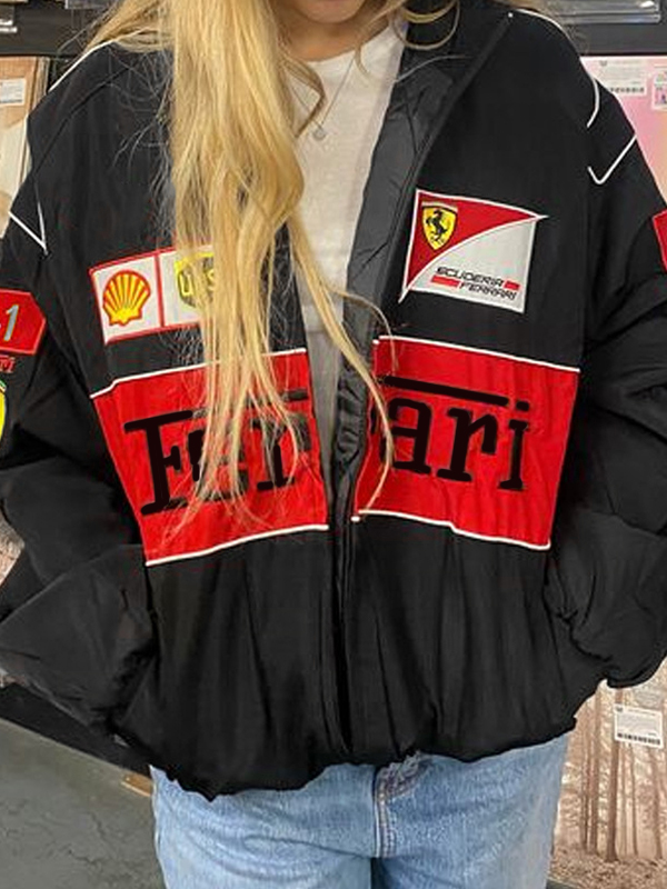 Color Block Splice Letter Embroidery Jacket-1