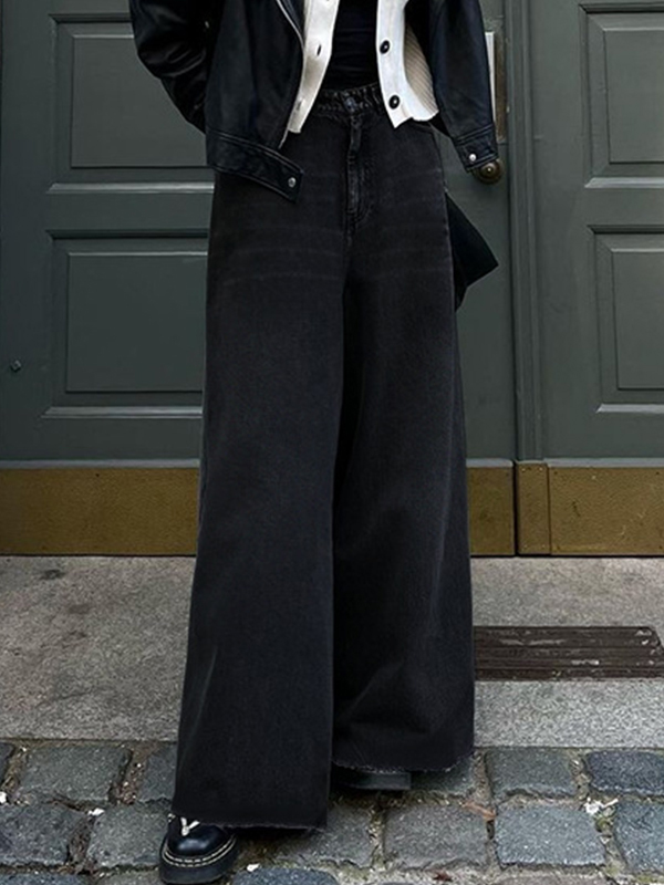 Vintage Black Wash Wide Leg Flare Boyfriend Jeans-2