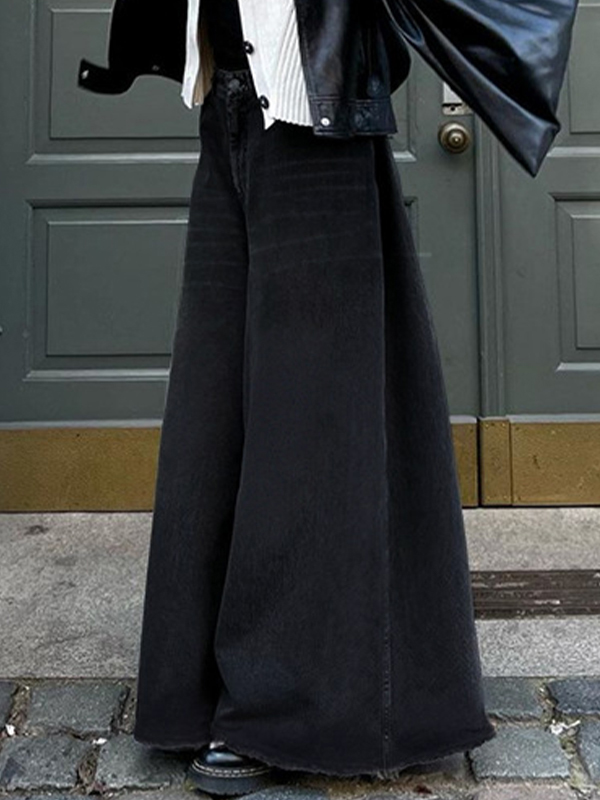 Vintage Black Wash Wide Leg Flare Boyfriend Jeans-3