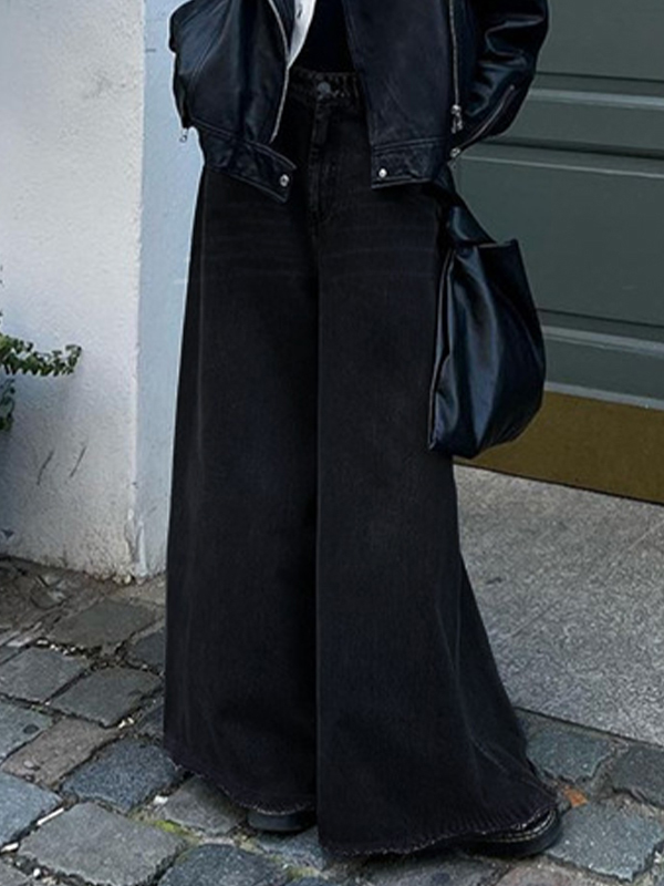 Vintage Black Wash Wide Leg Flare Boyfriend Jeans-1