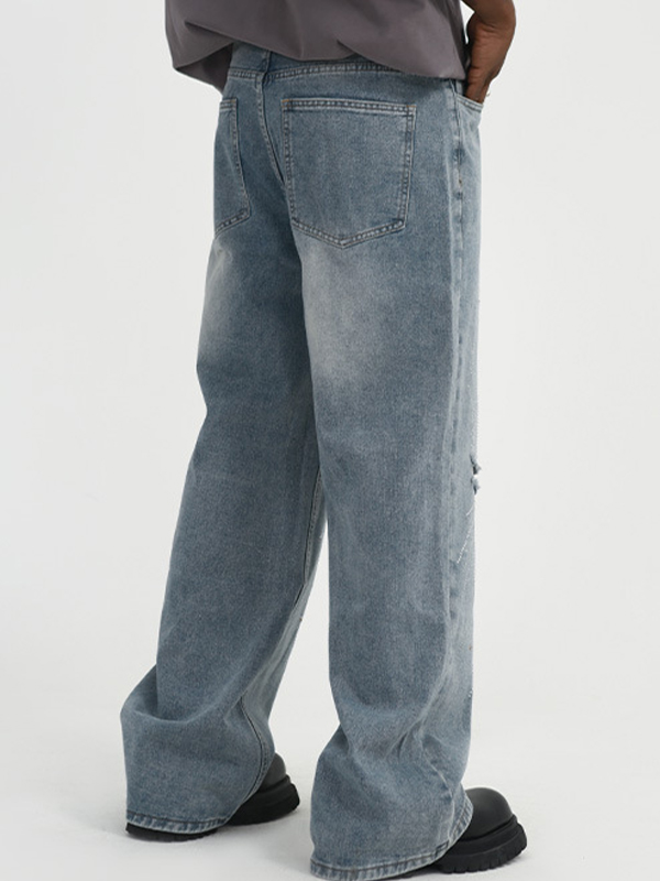 Men's Firework Rhinestone Print Ripped Straight Leg Jeans-2