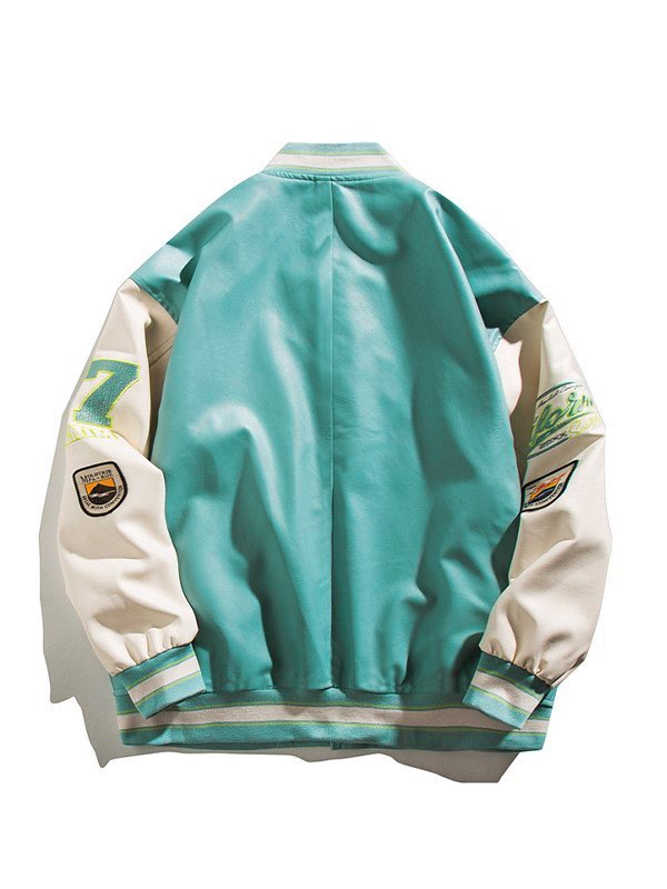 Men's Embroidered Pu Leather Varsity Jacket-1