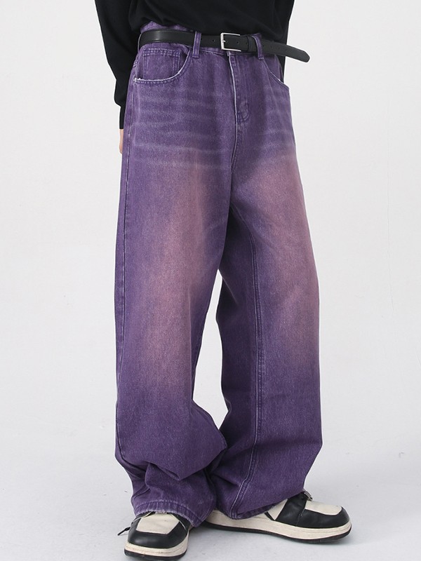 Men's Faded Vintage Denim Loose Jeans-1