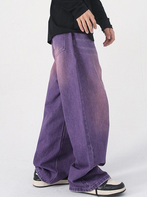 Men's Faded Vintage Denim Loose Jeans-3