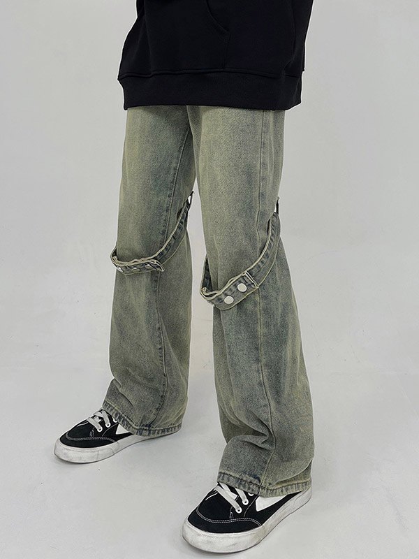 Men's Button Tab Loose Cargo Jeans-3