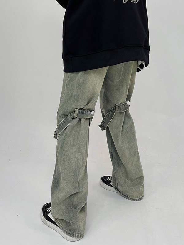 Men's Button Tab Loose Cargo Jeans-4