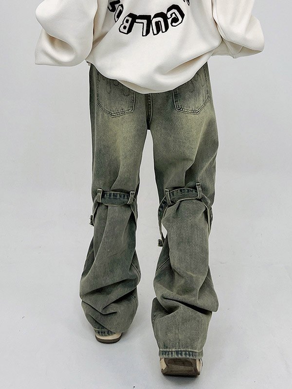 Men's Button Tab Loose Cargo Jeans-2
