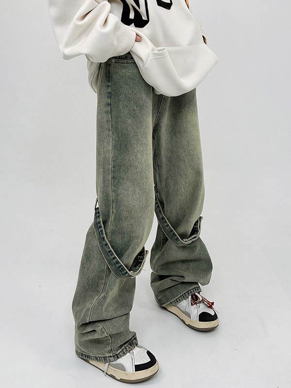 Men's Button Tab Loose Cargo Jeans-1