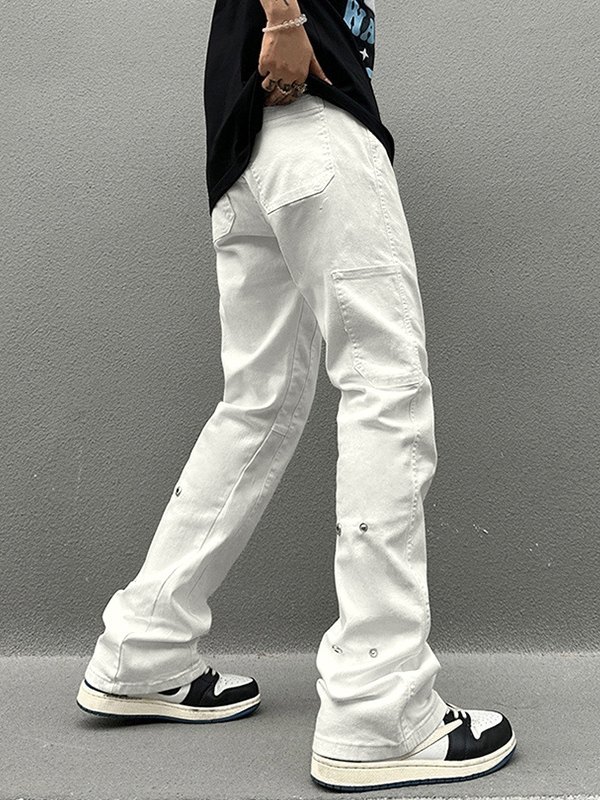 Men's Metal Embellish Straight Leg Jeans-3