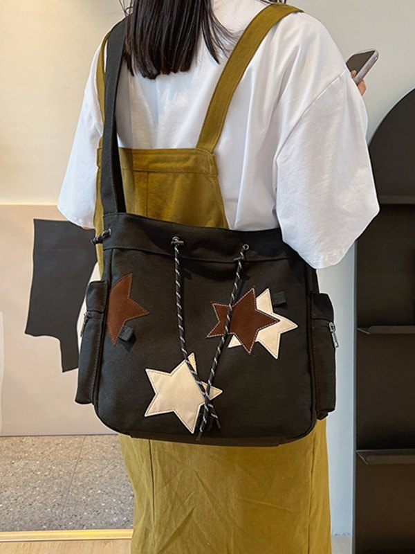 Contrasting Star Print Canvas Bag-2
