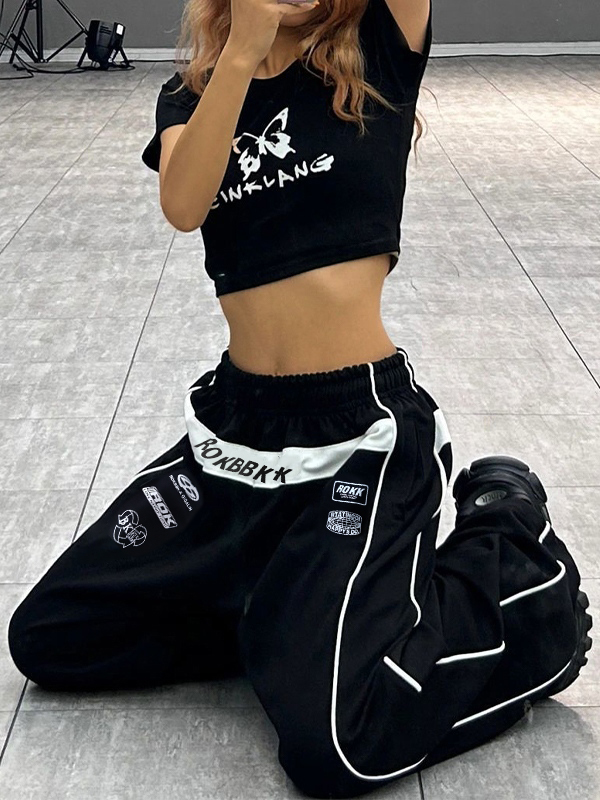 Contrast Color Print Wide Leg Pant-3