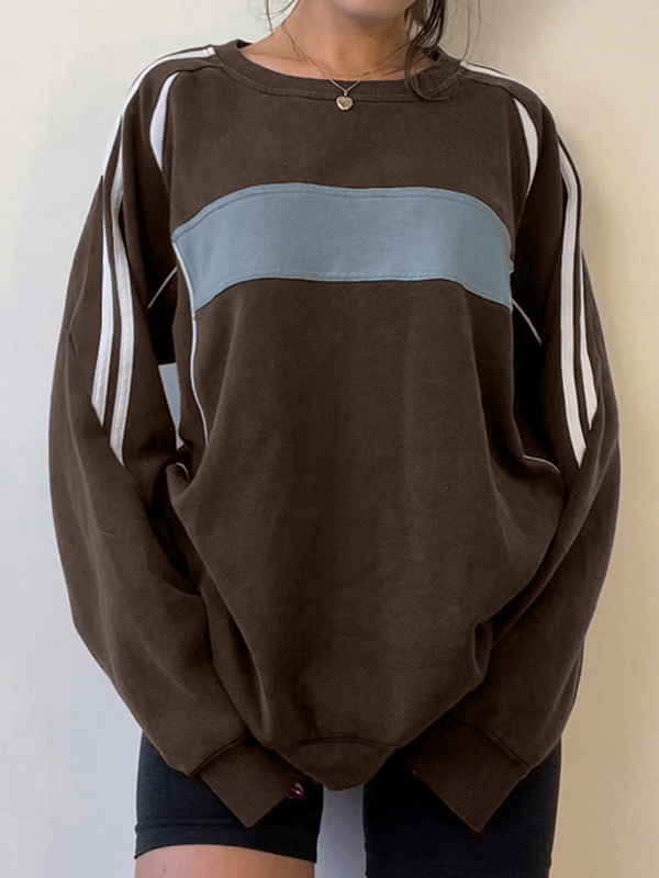 Preppy Contrast Color Splice Sweatshirt-1