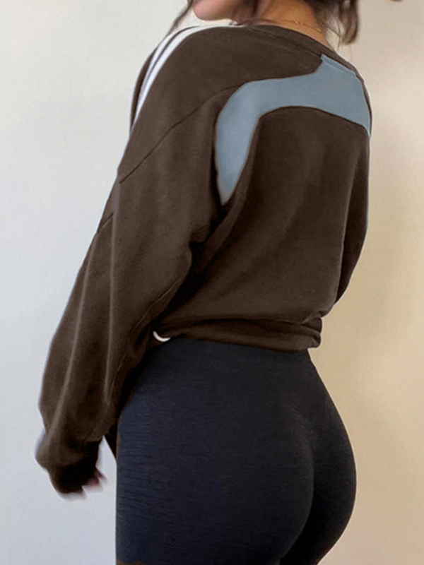 Preppy Contrast Color Splice Sweatshirt-2