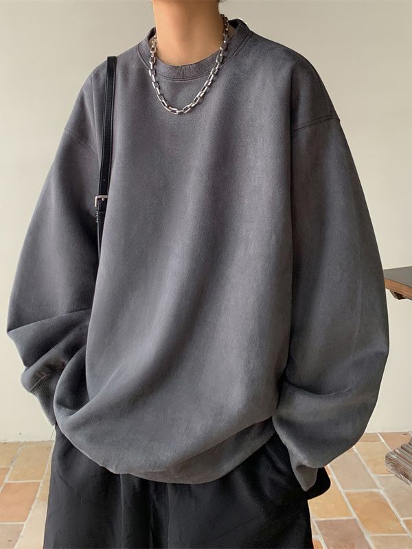 Men's Solid Color Suede Long Sleeve Tee-1