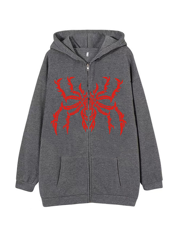 Contrast Color Spider Print Oversized Hoodie-1