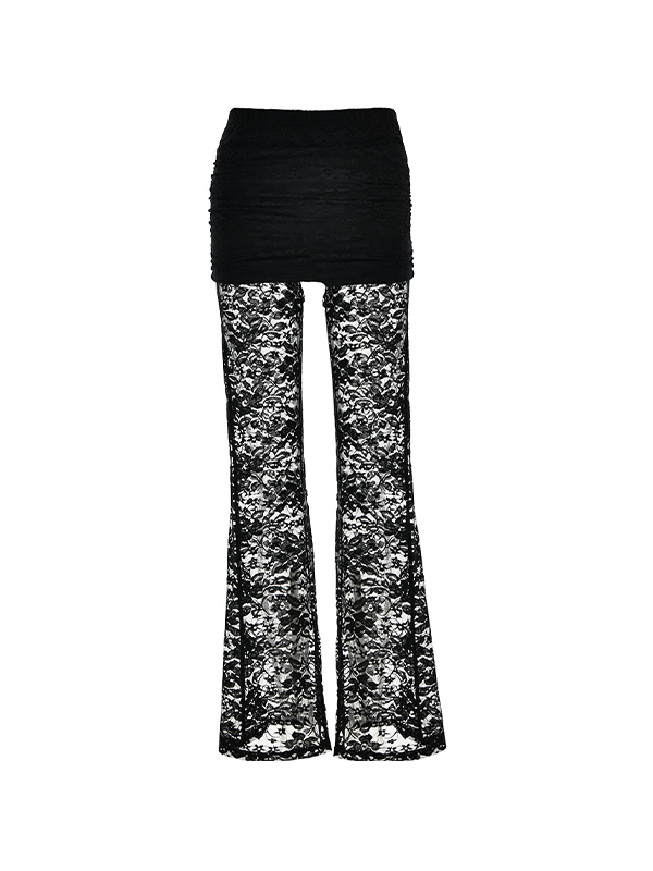 Perspective Lace Splice High Rise Flare Leg Pants-4
