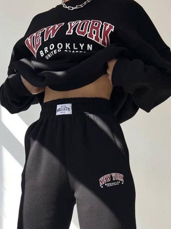 Contrast Color Letter Print Pullover Sweatshirt-1