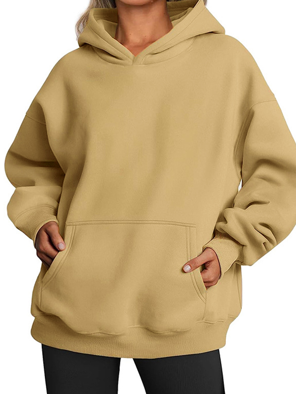 Basic Solid Kangaroo Pocket Oversized Hoodie-1