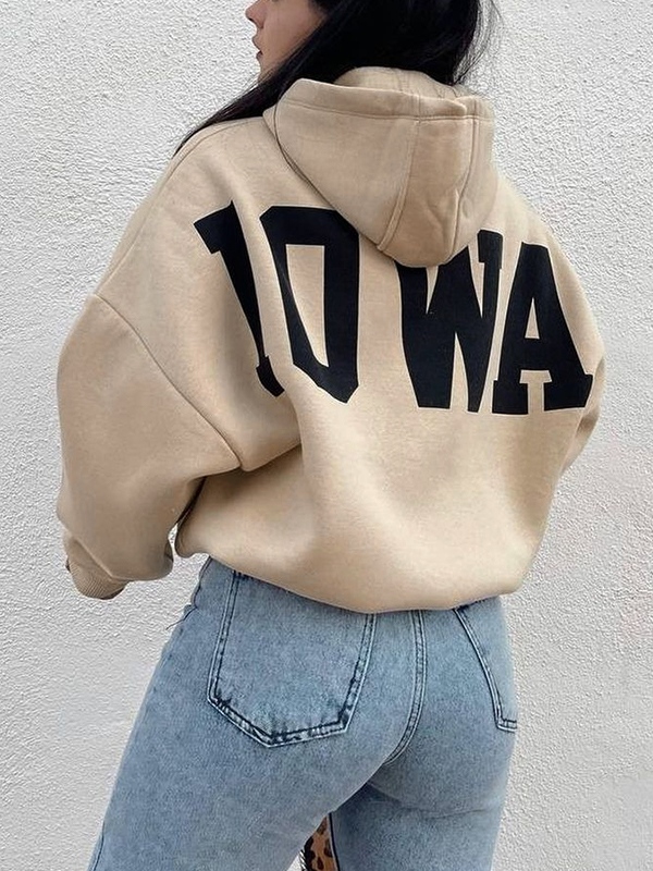 Letter Print Short Oversized Hoodie-2