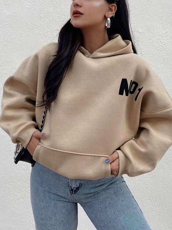 Letter Print Short Oversized Hoodie-1